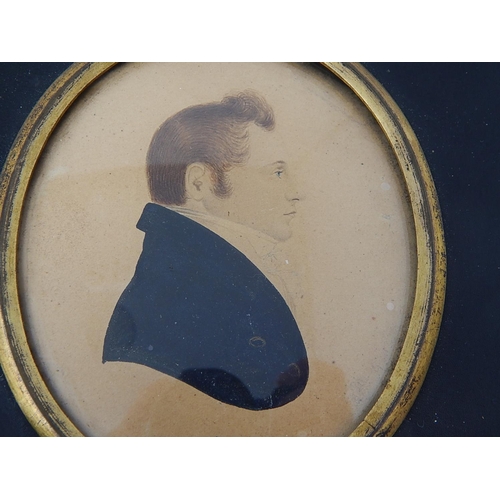 381 - George III Miniature of a Gentleman c.1820 in Original Ebony Framed with Brass Suspension Loop: Meas... 