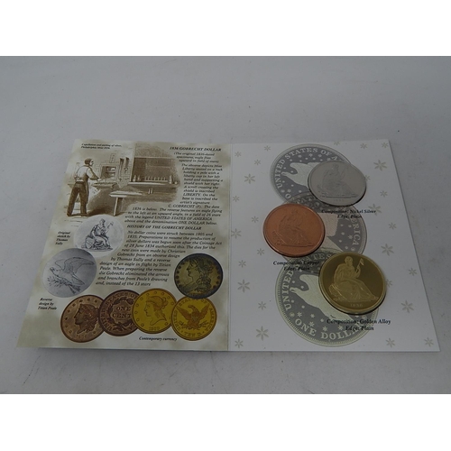 17 - A collection of 3 x Innovative 1836 Proof Gobrach Dollars in illustrated and informative folder, pla... 