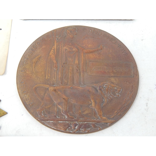 103 - WWI: The Medals of GS 1722 SJT ARTHUR OWEN R. FUS Killed in Action with his Bronze Death Plaque in O... 