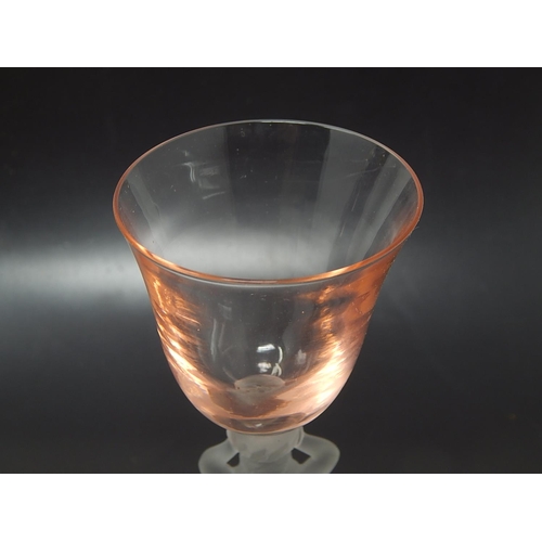 432 - Pink Bowled Glass with Frosted Glass Naked Lady Figural Stem on Conical Base: Height 16cm