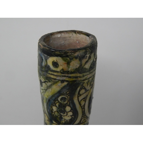 434 - Islamic bottle vase underglaze blue, yellow & green. 17thC or earlier. H 34cm