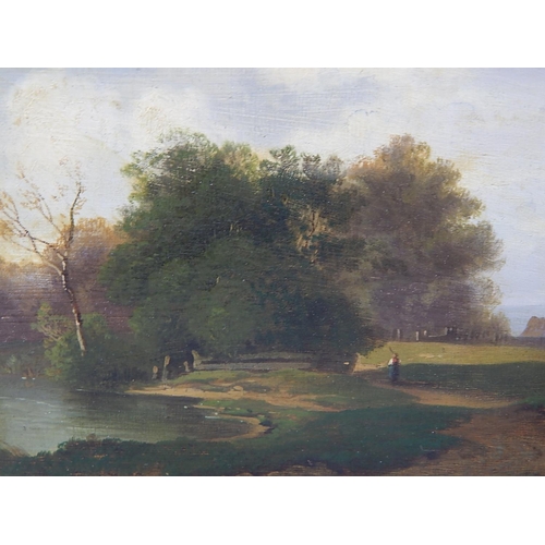 437 - 19thC Oil on panel painting of Hampstead  Heath Pond.
Frame 32cm x 24cm