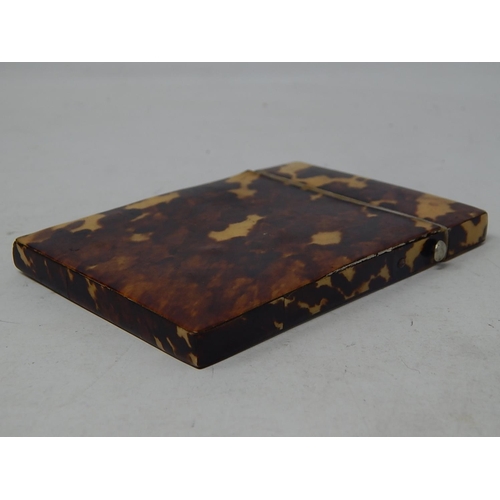 108 - Victorian Tortoiseshell Card Case with Button Release Top: Measures 10.2cm x 7.2cm