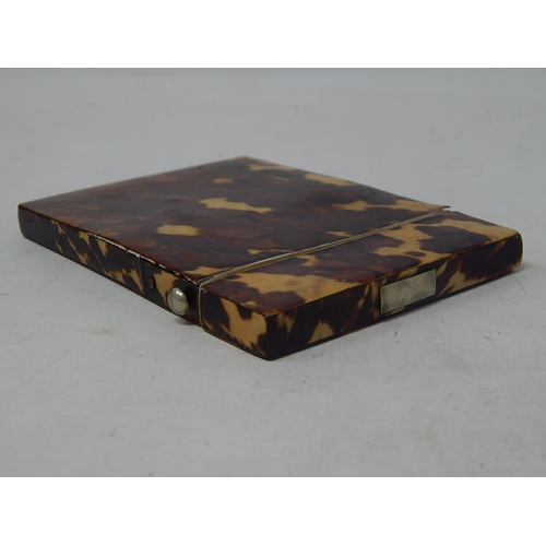 108 - Victorian Tortoiseshell Card Case with Button Release Top: Measures 10.2cm x 7.2cm