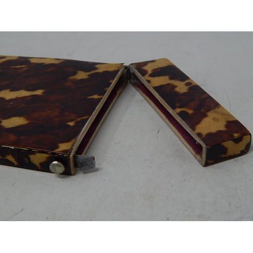 108 - Victorian Tortoiseshell Card Case with Button Release Top: Measures 10.2cm x 7.2cm