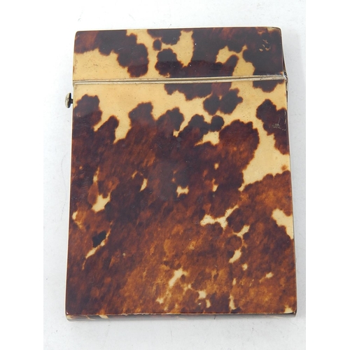 108 - Victorian Tortoiseshell Card Case with Button Release Top: Measures 10.2cm x 7.2cm