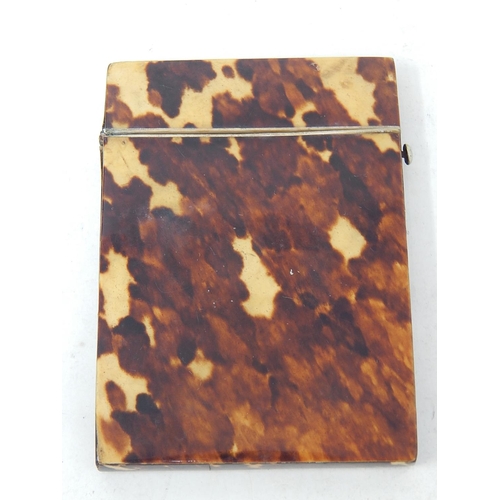 108 - Victorian Tortoiseshell Card Case with Button Release Top: Measures 10.2cm x 7.2cm