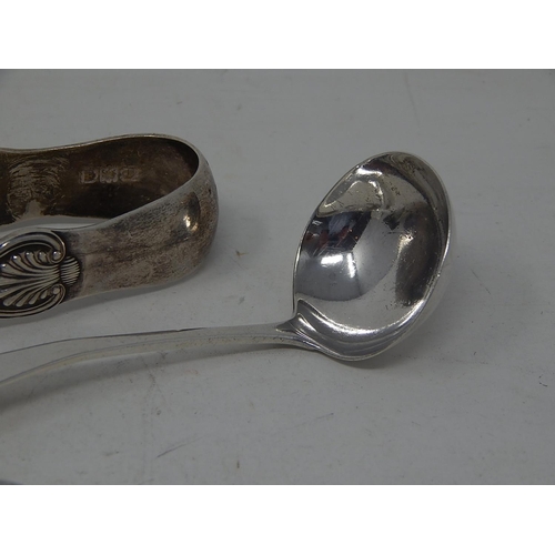 111 - Pair of Large Victorian Silver Tongs Hallmarked London 1900 together with a Silver Toddy Ladle Londo... 