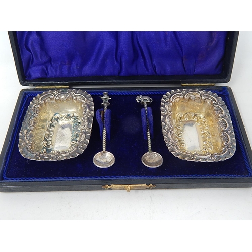 116 - Pair of Silver Salts Hallmarked Birmingham together with a pair of Indian Silver Salt Spoons: The Sp... 