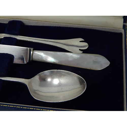 119 - MAPPIN & WEBB Silver Christening Set Hallmarked Sheffield 1986 in Fitted Case: Knife is possible rep... 