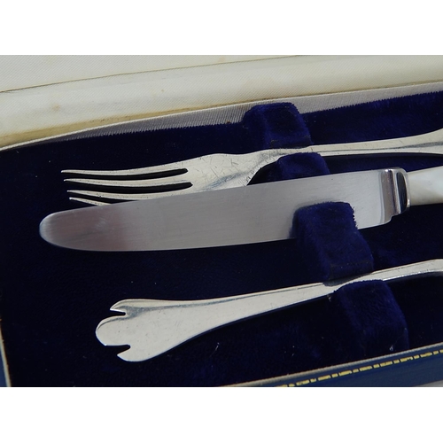 119 - MAPPIN & WEBB Silver Christening Set Hallmarked Sheffield 1986 in Fitted Case: Knife is possible rep... 