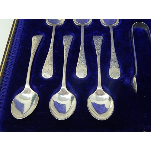 122 - Edwardian Silver Part Set of Spoons (8) & Tongs Hallmarked Sheffield 1906 by John Round in Original ... 