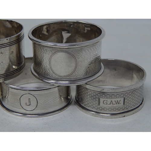 125 - 5 x Hallmarked Silver Napkin Rings: Various Dates & Makers: Weight 88g