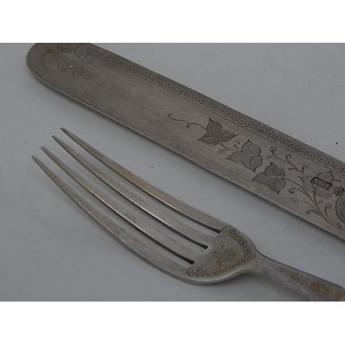 132 - Victorian Silver Knife & Fork Hallmarked Birmingham 1878 by Stokes & Ireland with Mother of Pearl Ha... 