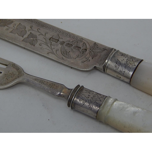 132 - Victorian Silver Knife & Fork Hallmarked Birmingham 1878 by Stokes & Ireland with Mother of Pearl Ha... 