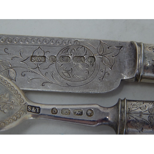 132 - Victorian Silver Knife & Fork Hallmarked Birmingham 1878 by Stokes & Ireland with Mother of Pearl Ha... 