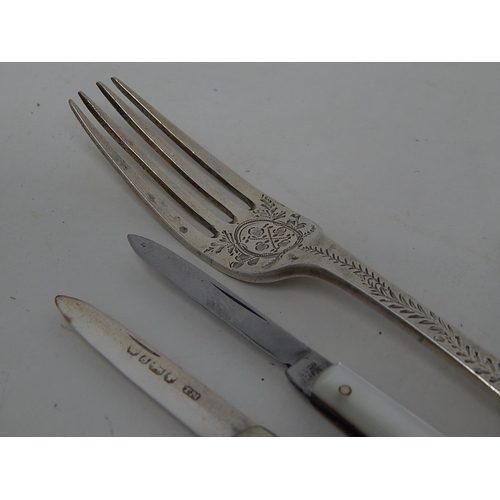 133 - Victorian Silver Fork Hallmarked Newcastle 1878 by Christian John Reid together with a Silver Bladed... 