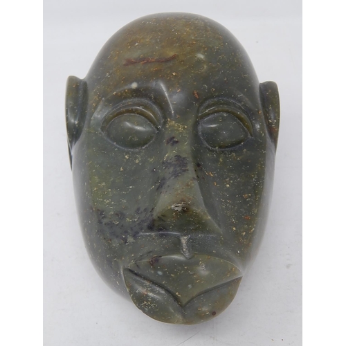 455 - African Shona Stone Figural Head Inscribed 