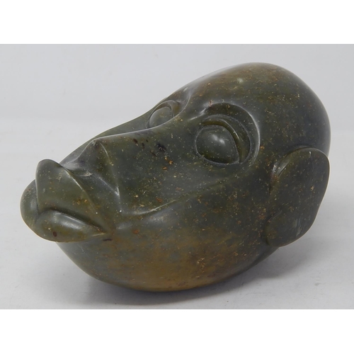 455 - African Shona Stone Figural Head Inscribed 