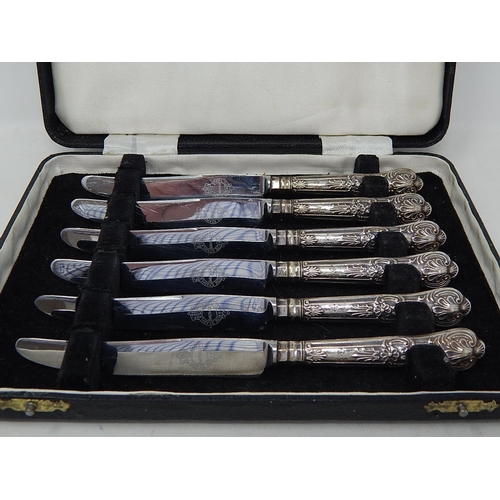 163 - Set of 6 Kings Pattern Silver Handled Tea Knives: Hallmarked Sheffield 1965 by Howson Brothers in Or... 