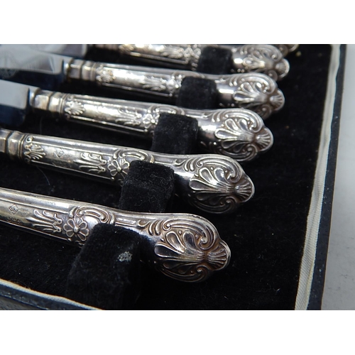 163 - Set of 6 Kings Pattern Silver Handled Tea Knives: Hallmarked Sheffield 1965 by Howson Brothers in Or... 