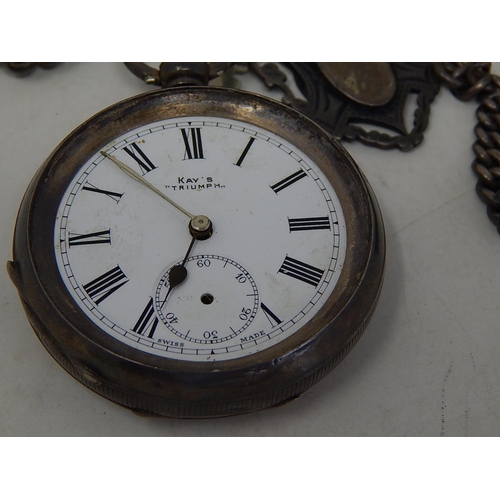 164 - Hallmarked Silver Gentleman's Pocket Watch with Silver Fob Chain & Silver Fob. A/F