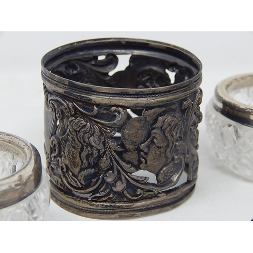 167 - Quantity of Silver & Silver Mounted Items to Include: Shoe Horn, Button Hook, Salts, Bangle & Napkin... 