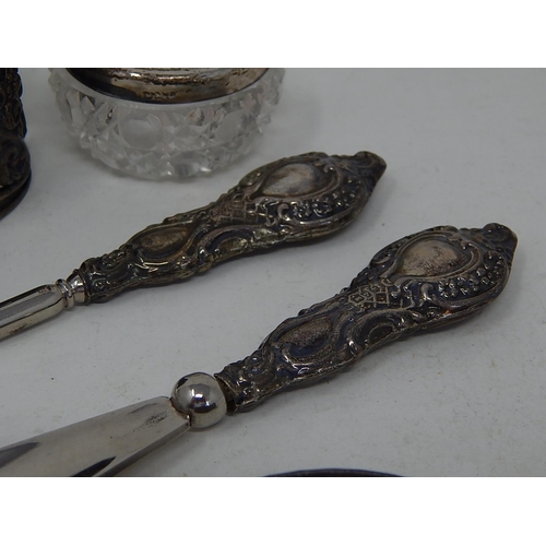 167 - Quantity of Silver & Silver Mounted Items to Include: Shoe Horn, Button Hook, Salts, Bangle & Napkin... 