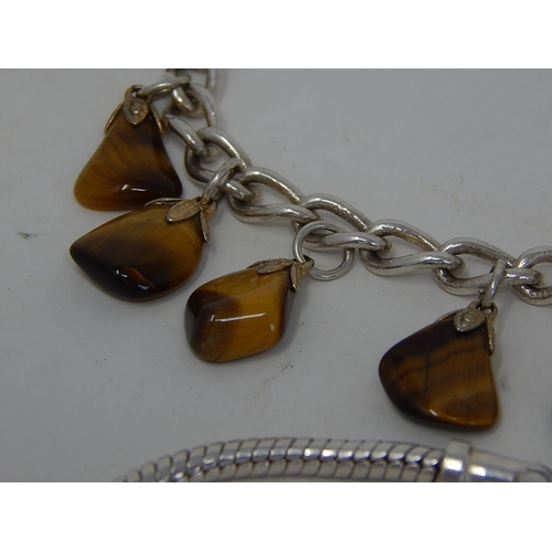 170 - 2 x Silver & Tigers Eye Bracelets. Gross weight 38g