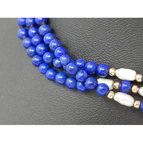 173 - 18ct Gold Hallmarked Lapis Lazuli & River Pearl Necklace in Presentation Case.