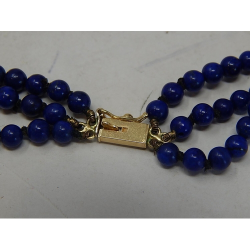 173 - 18ct Gold Hallmarked Lapis Lazuli & River Pearl Necklace in Presentation Case.