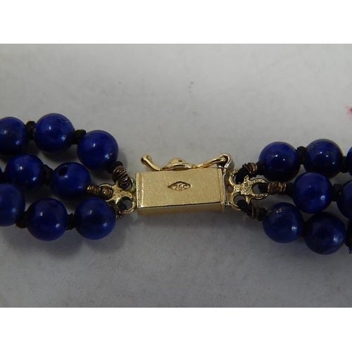 173 - 18ct Gold Hallmarked Lapis Lazuli & River Pearl Necklace in Presentation Case.