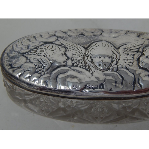 177 - Edwardian Silver Lidded Vanity Jar with Reynolds Angels Decoration: Hallmarked Birmingham 1908