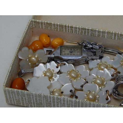 178 - Loose Butterscotch Amber Beads, Mother of Pearl Trio, Necklace, Bracelet, Earrings etc Inc some silv... 