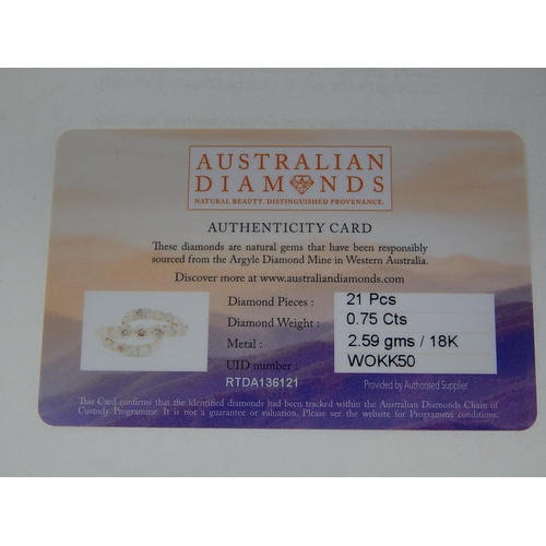 190 - 18ct Gold Ring Inset with Argyle Diamonds Estimated at 0.75cts: Ring Size P/Q with Authenticity Card... 