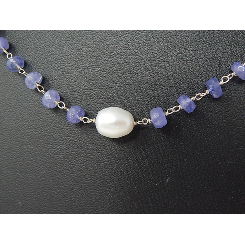 192 - Amethyst & Pearl Station Necklace Set in Silver