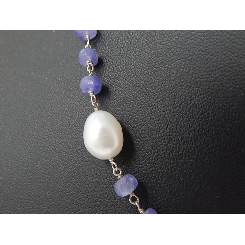 192 - Amethyst & Pearl Station Necklace Set in Silver