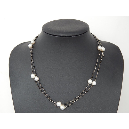 193 - Black Spinel & Pearl Station Necklace.