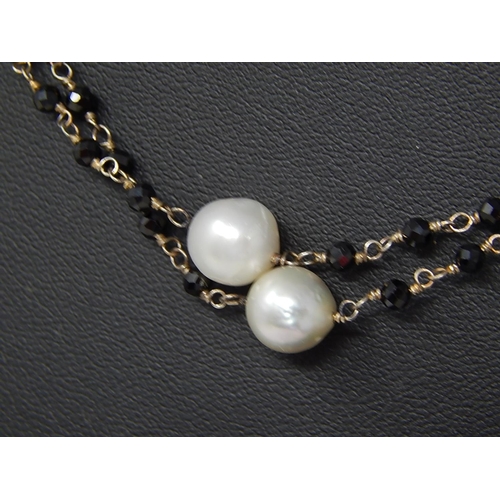 193 - Black Spinel & Pearl Station Necklace.