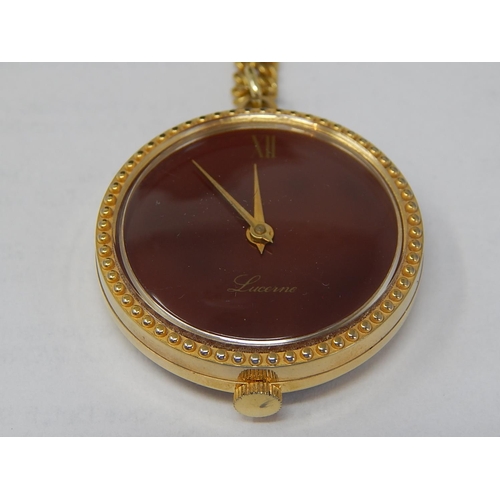 195 - Lucerne Swiss Pendant Watch on Chain: Working When Catalogued.