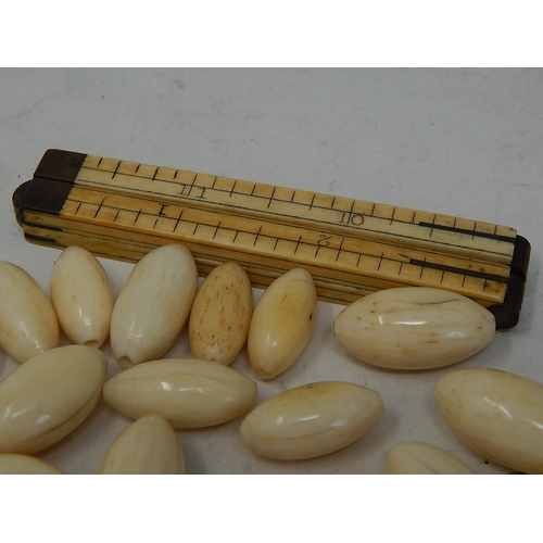 460 - Quantity of Antique Ivory Beads & Folding Ruler.