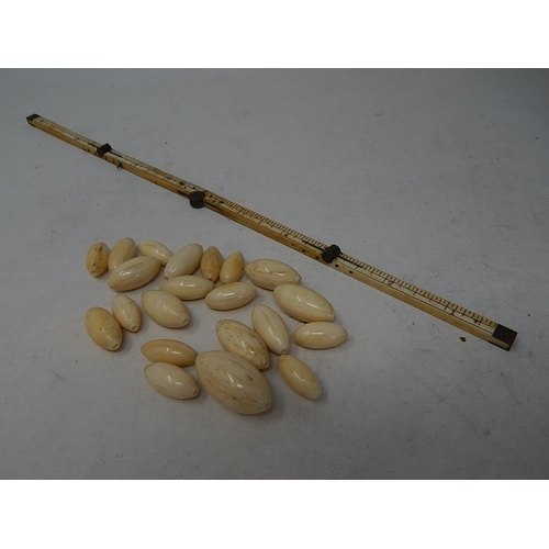 460 - Quantity of Antique Ivory Beads & Folding Ruler.