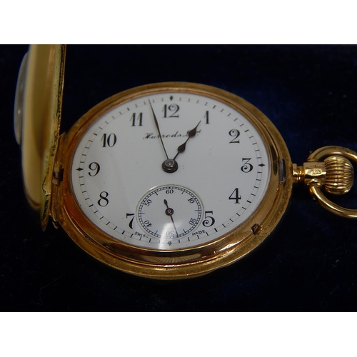 181 - RARE 18ct Gold Demi Hunter Watch by Harrods 1912 with Signed Dial & 15 Jewel Movement: 32mm diameter... 