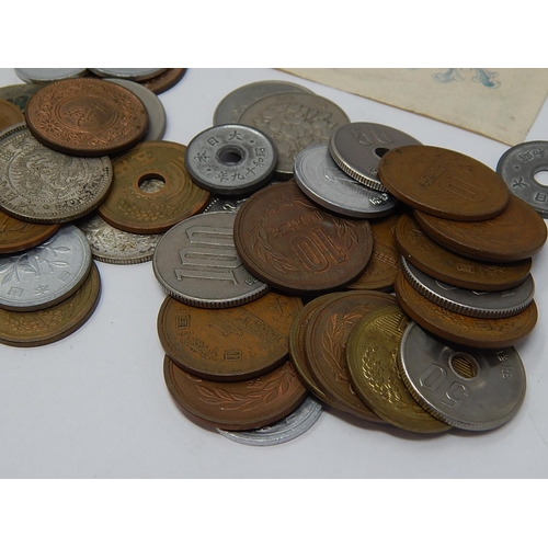 26 - Quantity of Chinese/Japanese Coins together with a 1 Yen Banknote.