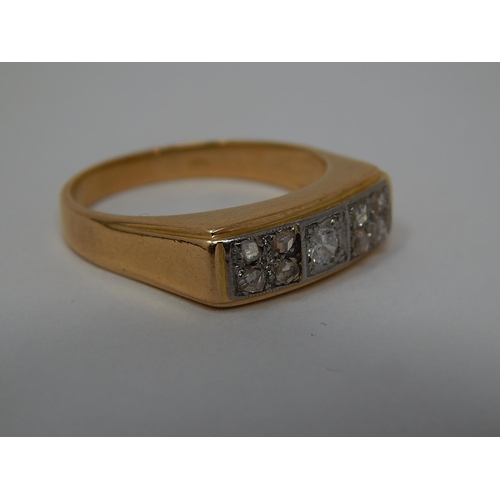 96 - 18ct Gold Diamond Set Ring: Inset with a Central Brilliant Cut Diamond & Flaked Either Side by Four ... 