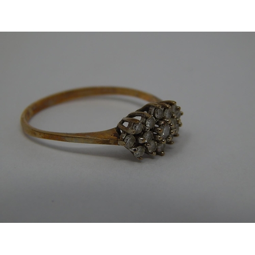 97 - 9ct Gold Ring Set with 15 Diamonds: Ring Size N/O