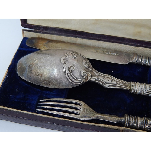 98 - Early Victorian Silver Christening Set Hallmarked Sheffield 1844 by Aaron Hatfield in Original Prese... 