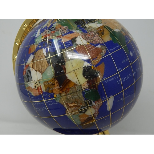 469 - Revolving Desk Globe on Stand with Hardstone Inlays: Measuring 29cm high