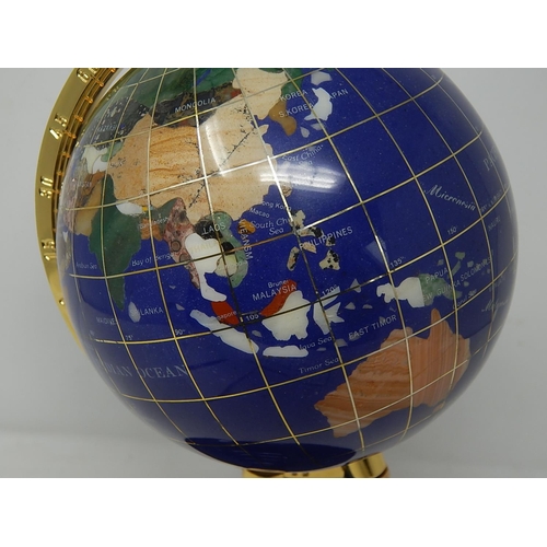 469 - Revolving Desk Globe on Stand with Hardstone Inlays: Measuring 29cm high