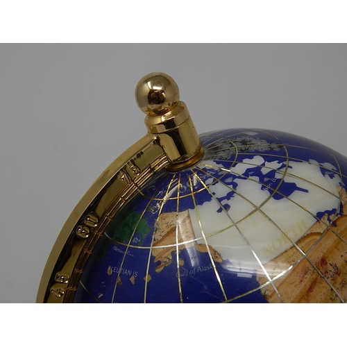 469 - Revolving Desk Globe on Stand with Hardstone Inlays: Measuring 29cm high